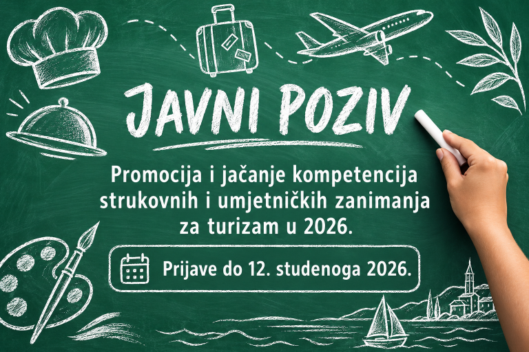 Javni poziv srednjim strukovnim, umjetničkim i mješovitim školama za promociju i jačanje kompetencija strukovnih i umjetničkih zanimanja za turizam u 2026. godini