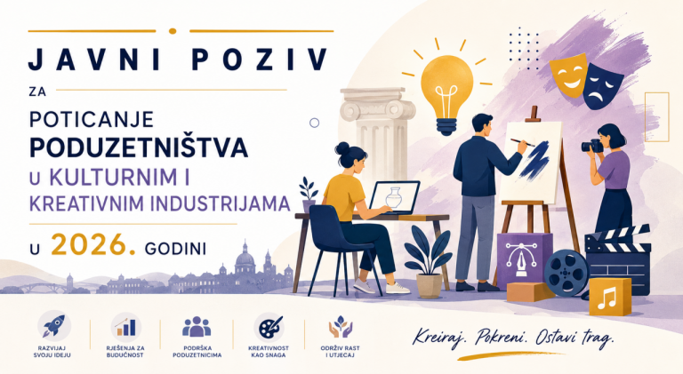 Javni poziv za poticanje poduzetništva u kulturnim i kreativnim industrijama u 2026. godini (Rok: 5.6.2026.)