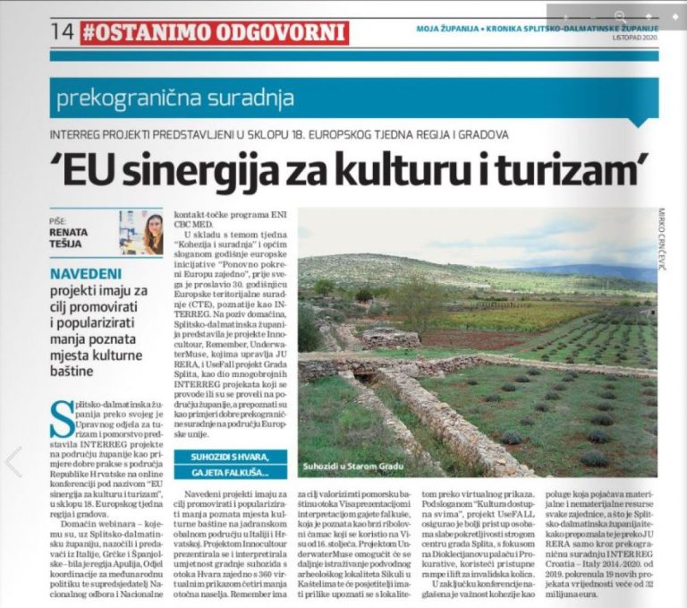 Interreg projekti Splitsko-dalmatinske županije kao primjeri dobre prakse na Europskom tjednu regija i gradova